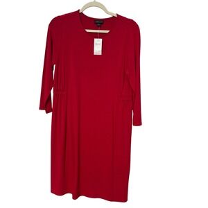 J. Jill Wearever Dress Red Front Midi 3/4 Sleeve Career Stretchy Knit Small NWT